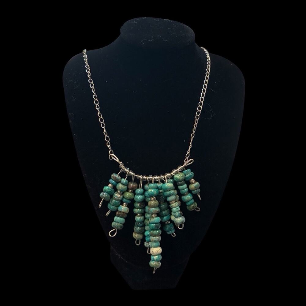 925 Sterling Silver Genuine Turquoise Beaded Bib Statement Necklace Adjustable